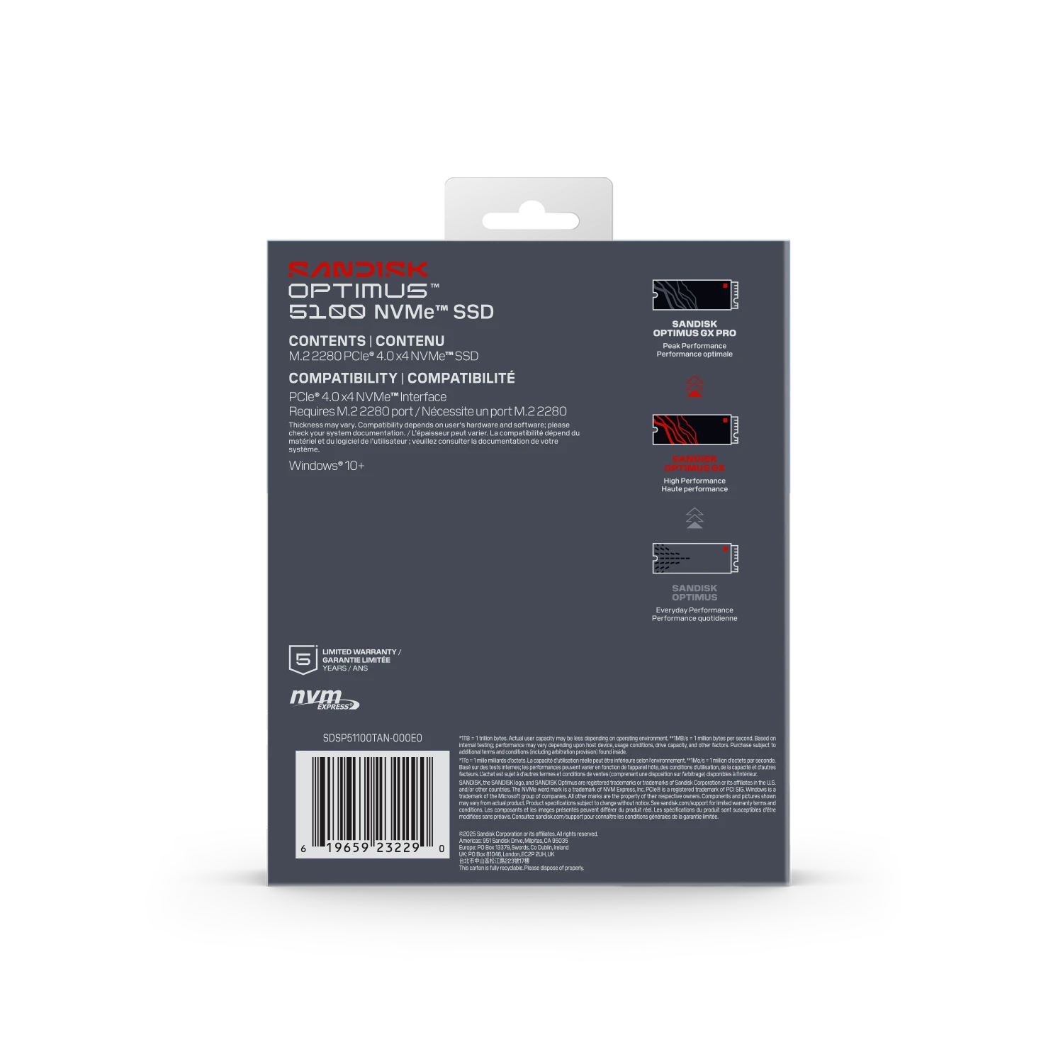 SSD INTERNO 1TB 5100 Optimus M.2 NVMe 7100 MB/S SANDISK SDSP51100TAN-000E0 - Imagen 2